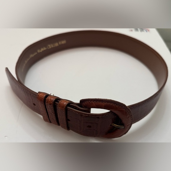 Ciprian Italian Brown Crocodile-Embossed Calfskin Leather Belt - Picture 3 of 15